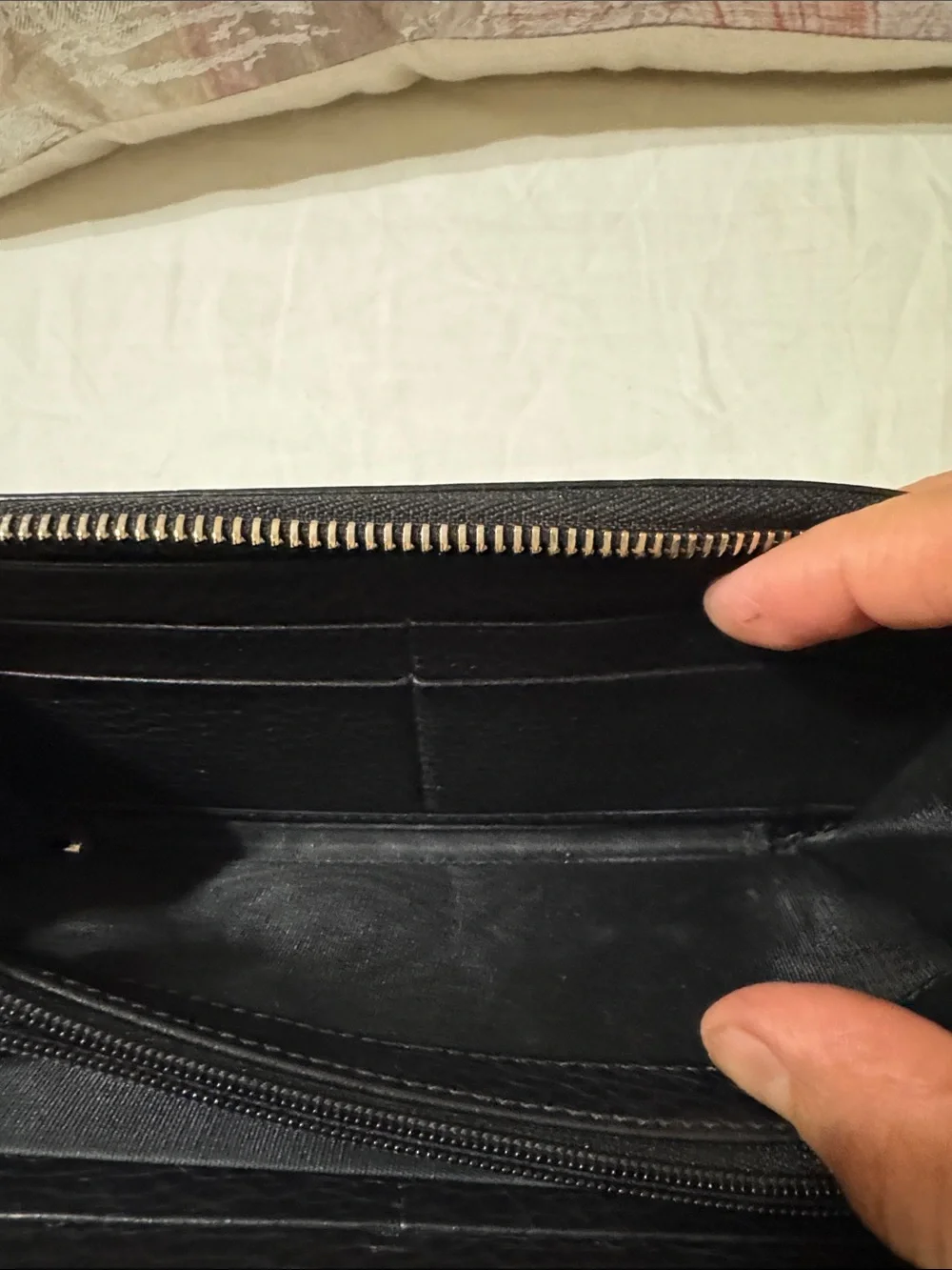 Gucci Black Leather Zip Around Wallet with Tassel